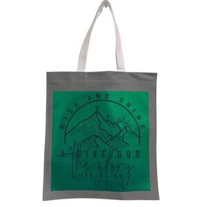 New Upcycled Hand Printed Rise & Shine Give God Glory Isaiah 60:1 Tote Bag